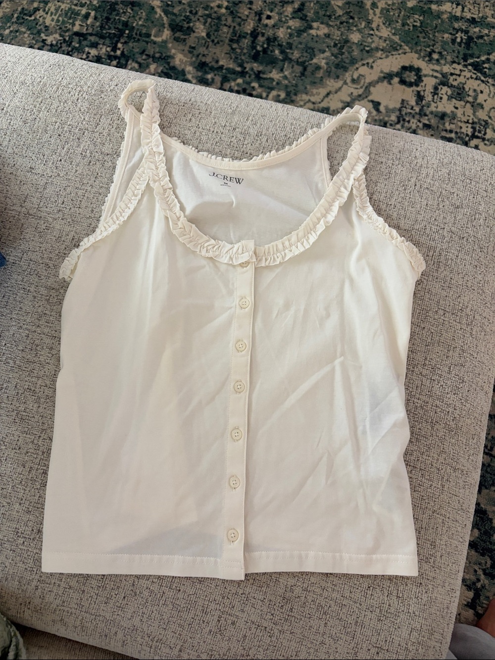 J. Crew Cream Ruffle-Trim Button Front Camisole